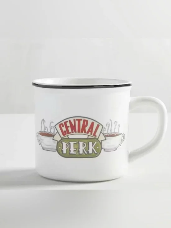 Pottery Barn Friends Central Perk Campfire Coffee Mug White Black Rim