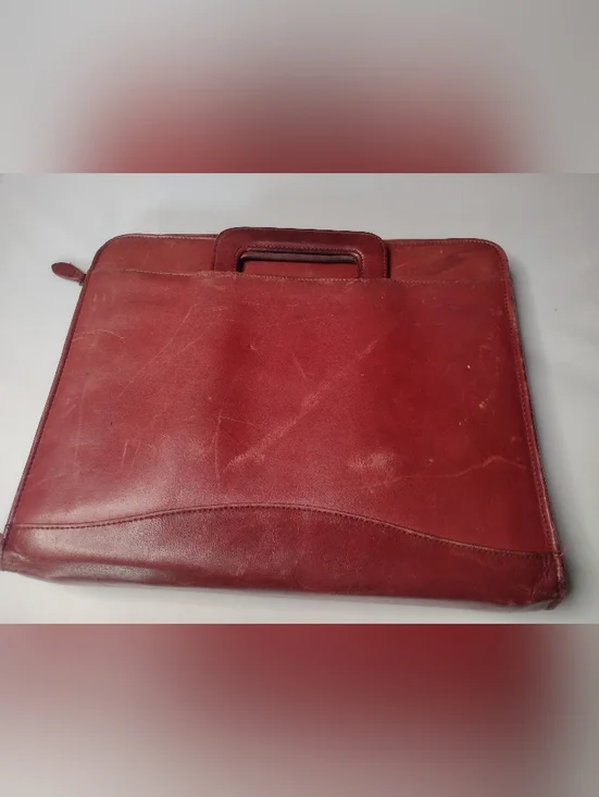 SCULLY 3-Ring Zip Red Distressed Leather Binder Planner Organizer Briefcase A12