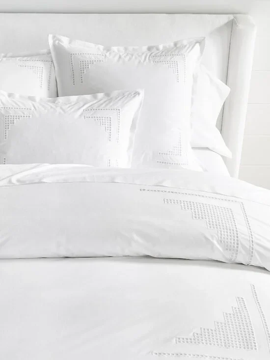 Pottery Barn Eyelet Duvet Cover Cotton Percale White Full Queen Size Bedding NWT