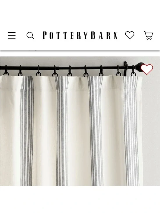 Pottery Barn Riviera Stripe Curtains, Charcoal, Blackout, 50” x 96”- Two Panels
