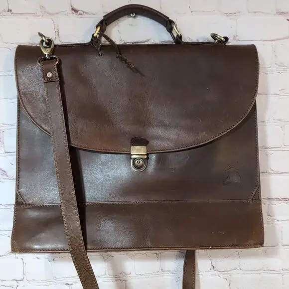 The Leather Farm Buffalo Leather Briefcase Organizer Messenger Bag Magnetic Flap