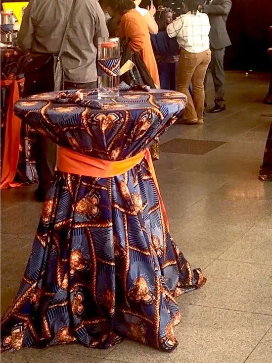 5 - Blue & Orange Ankara Print Cocktail Table Cover - 132” Round