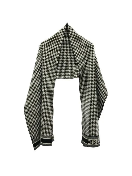 Dior Houndstooth Logo Shawl Black White Scarf