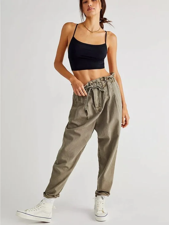 Free People Margate Pleated Trouser in Olive Green