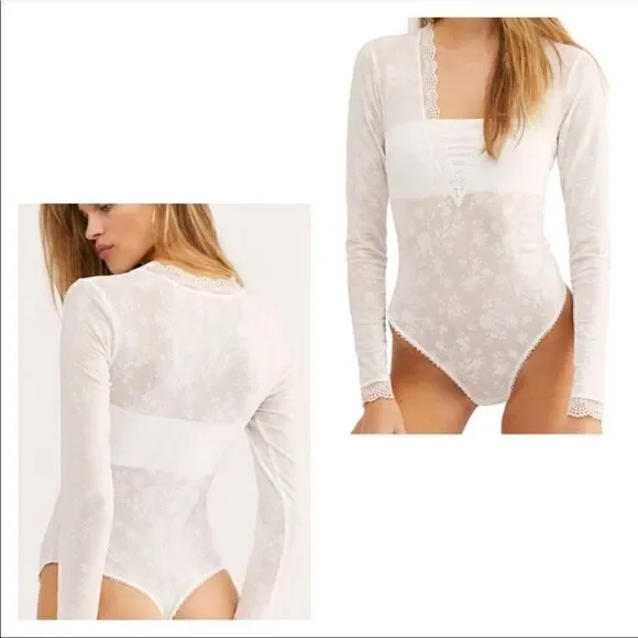 Free People Babes & Bandeaus White Lace Bodysuit