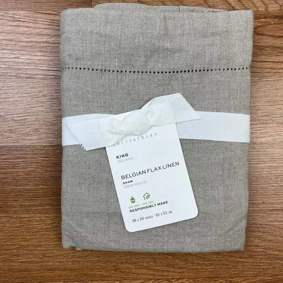 Pottery Barn Belgian‎ Flax Linen King Size Pillow Sham NEW