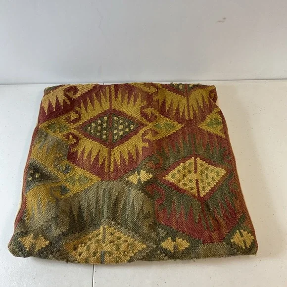 POTTERY BARN/ PILLOW COVER Embroidered Earthy Geo 18 x 18 Square
