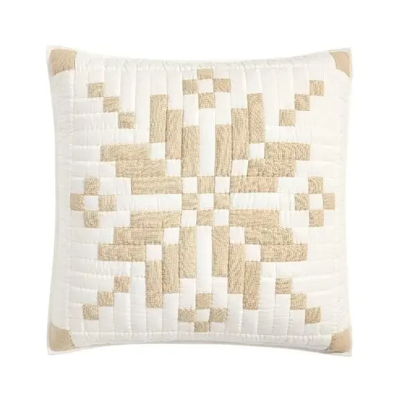 3 Pottery Barn Shimmer Snowflake Quilted EURO Pillow Sham Covers Cream White NWT