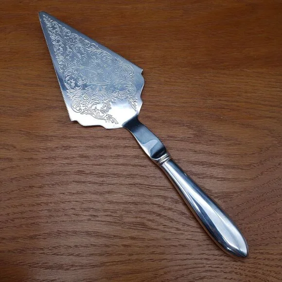 Vintage Leonard Silverplate Pie Server Engraved Cake Dessert Server