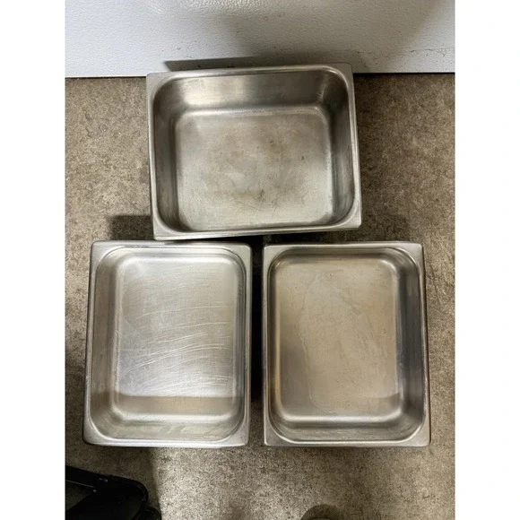 Lot of 3 Stainless Steel Steam Table Food Pans Restaurant Commercial‎ Used
