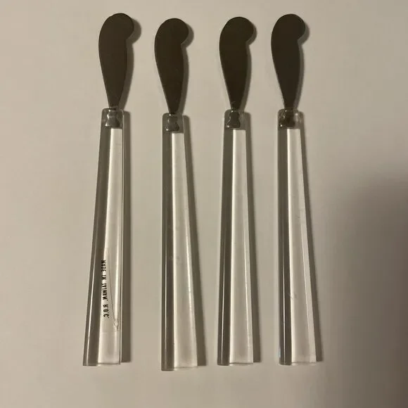 Vintage MCM Art Deco Set Of 4 Butter Cheese Spreaders Clear Lucite Handles
