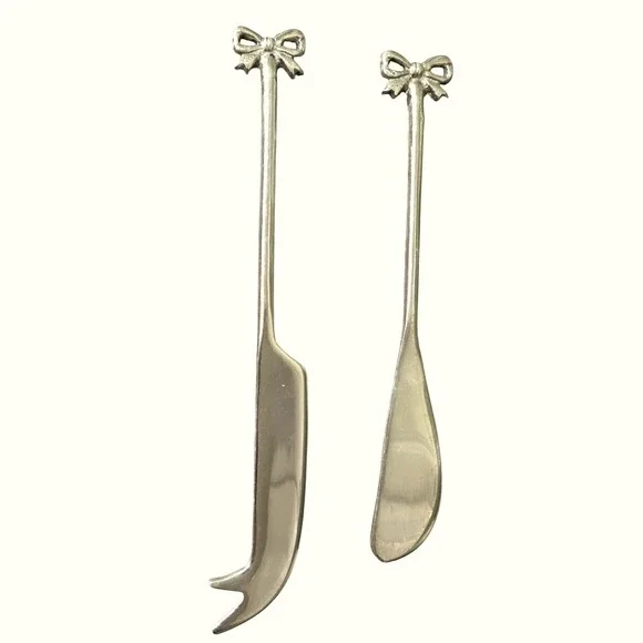 Silvergild Tone retro Bow Handle Cheese‎ Knife Spreader Set Serving Utensils