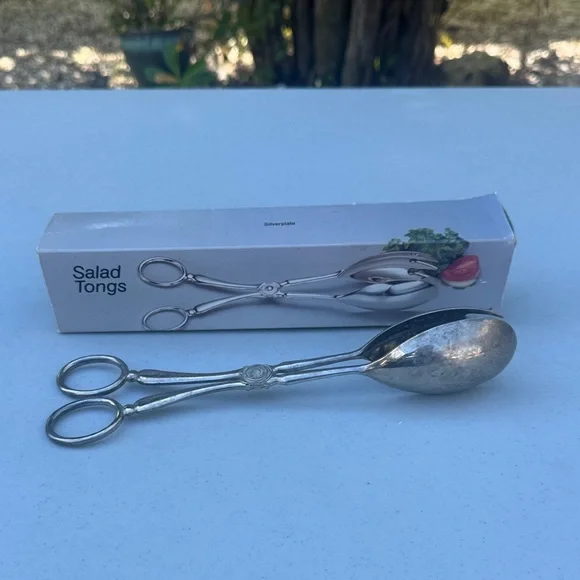 Vintage Silver-plate Salad Tongs by Wm. Rogers, 10” Inches
