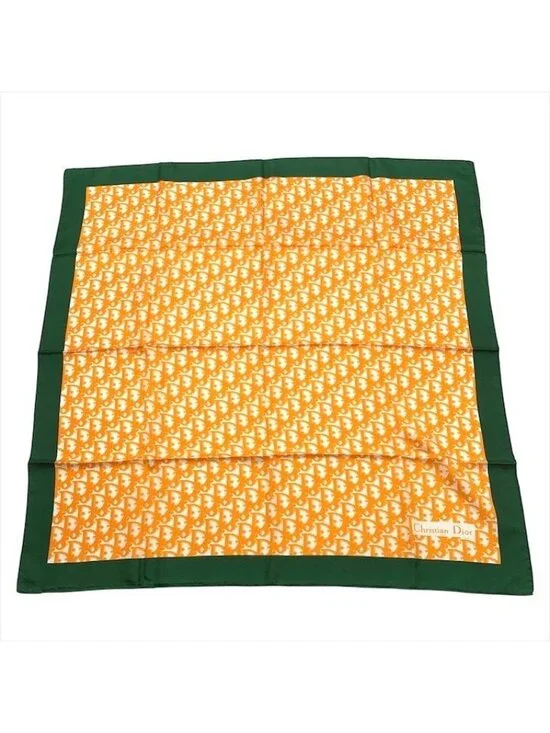 Dior Trotter Pattern Silk Scarf Orange Green