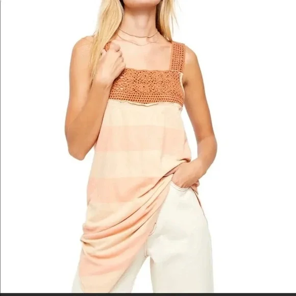 NWT Free People Luca Crocheted Detail Tank Tunic Dress