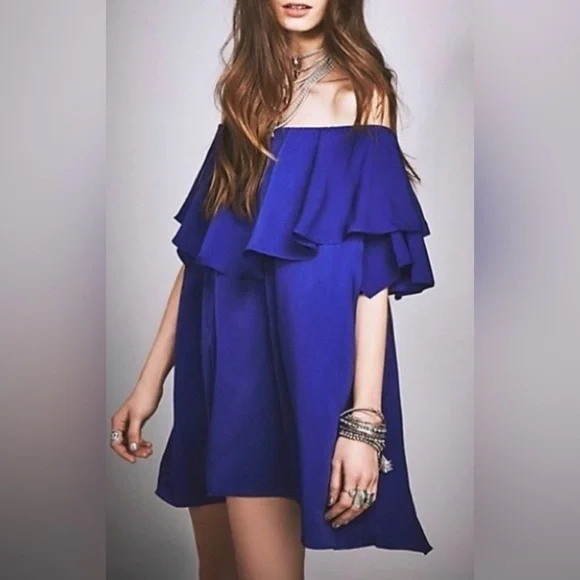 MLM Label x Free People Off Shoulder Ruffle Dress Blue Size M