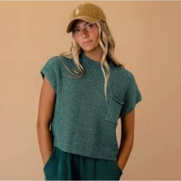 Free People FP Beach Freya Short Sleeve Sweater in Emerald Spell