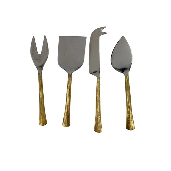 4 Piece Stainless Steel Cheese‎ Knife Set Gold Textured Handles