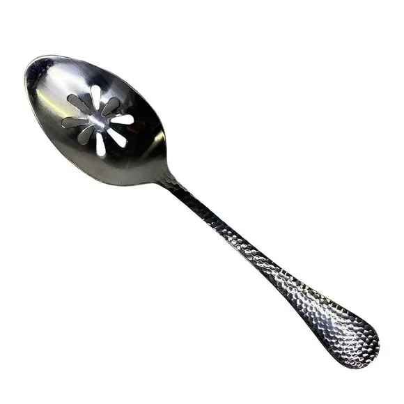 Wallace Continental Hammered Serving Spoon Slotted Pierced 18/0 Stainless Glossy