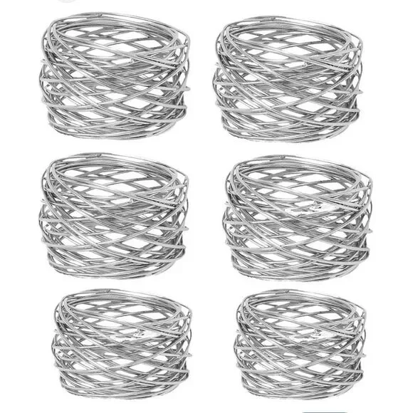 Ukal Set‎ of 6 Handmade Silver Tone Round Mesh Napkin Rings Holder Dinning Party