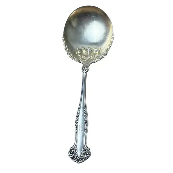 1847 Rogers Bros Antique Avon Berry Serving Spoon Silverplate‎ A1 Gold Wash 1906