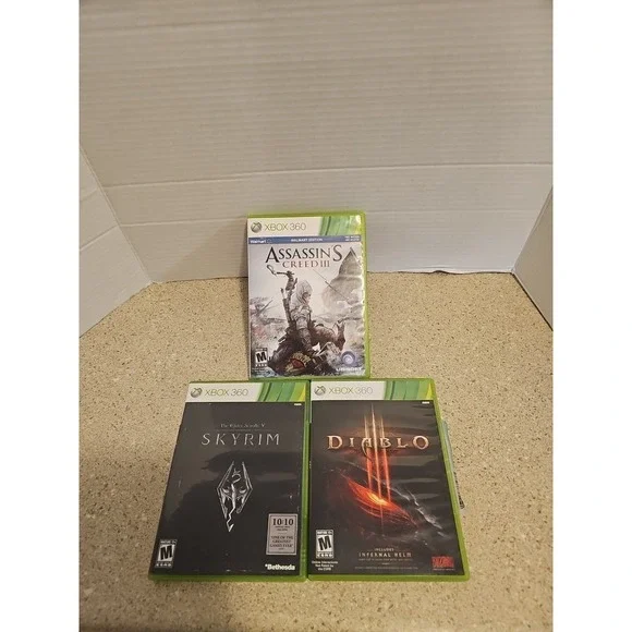 xbox 360 diablo, skyrim and assassins creed 3