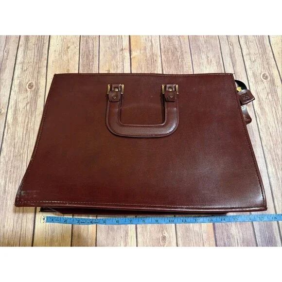 Vintage Hazel Brown Document Briefcase Portfolio Bag Attache Case Leather 16