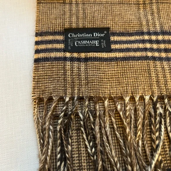 Christian Dior Beige and Navy Checkered Scarf