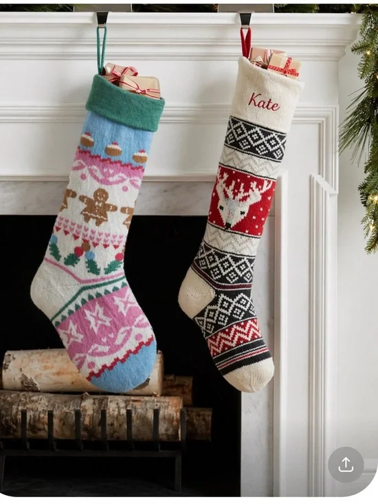 Pottery Barn Fair Isle Knit Gingerbread Christmas Stocking 1