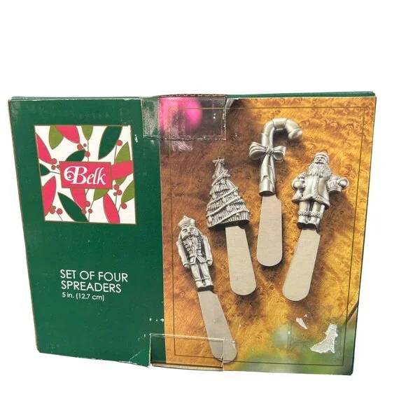 Belk Holiday Cheese Butter Spreaders Santa Candy Cane Nutcracker Tree Set of 4