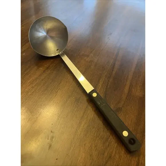 Vintage Ace Kitchen Stainless Steel Soup Ladle, Black Handle, Made in USA, Chef