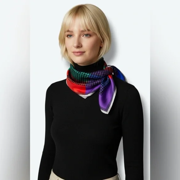 1980s Christian Dior 35” x 35” Multi Houndstooth Scarf