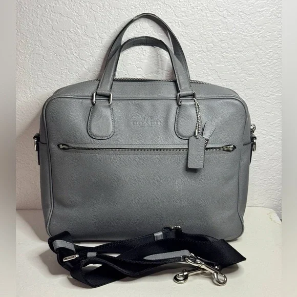 Coach Kennedy Briefcase Grey Saffiano Leather