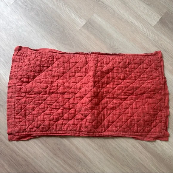Pottery barn rust red diamond flax linen quilted king sham