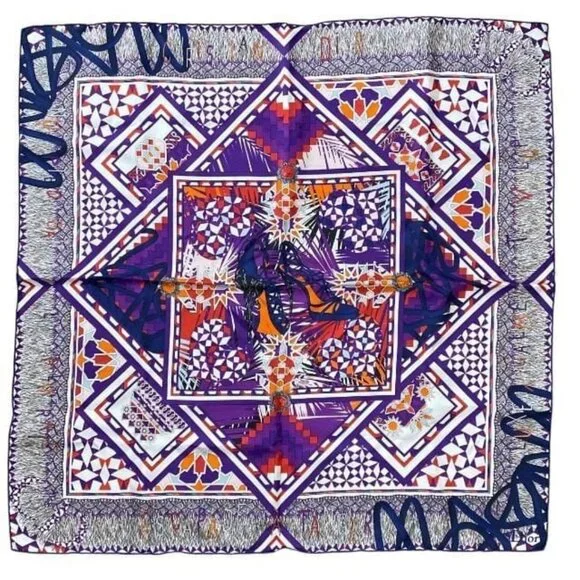 Christian Dior Stole Shawl Scarf Accessories Small Silk Pattern Purple Multicolo