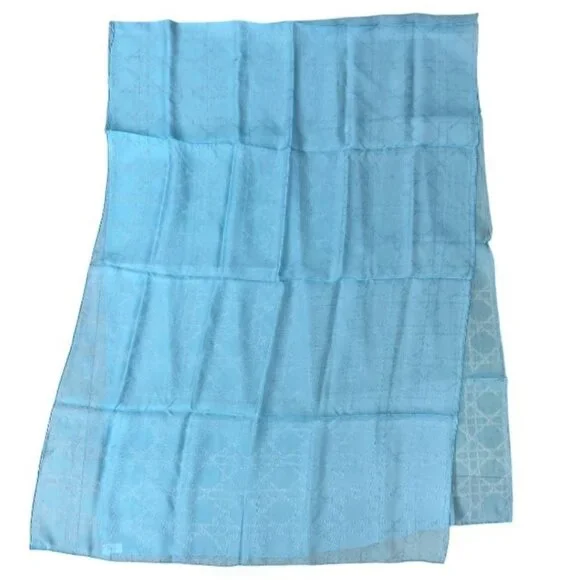 Christian Dior I631 Cannage Jacquard Stole Silk Large Light Blue Shawl