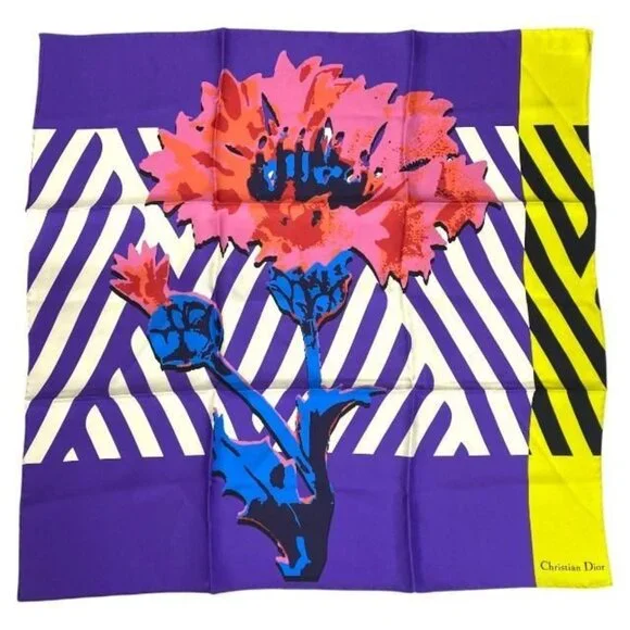 Christian Dior Small Accessories Scarf Large Size D-flower Pop Flower Logo Silk