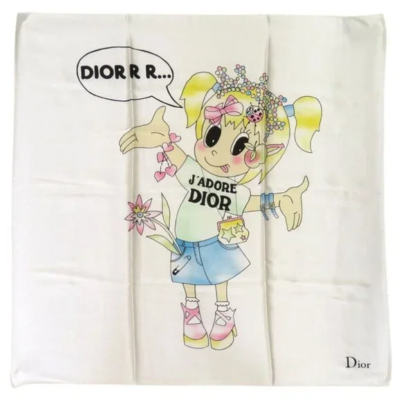 Christian Dior J'adore Scarf Heart Ribbon Flower Girl Silk White 0026