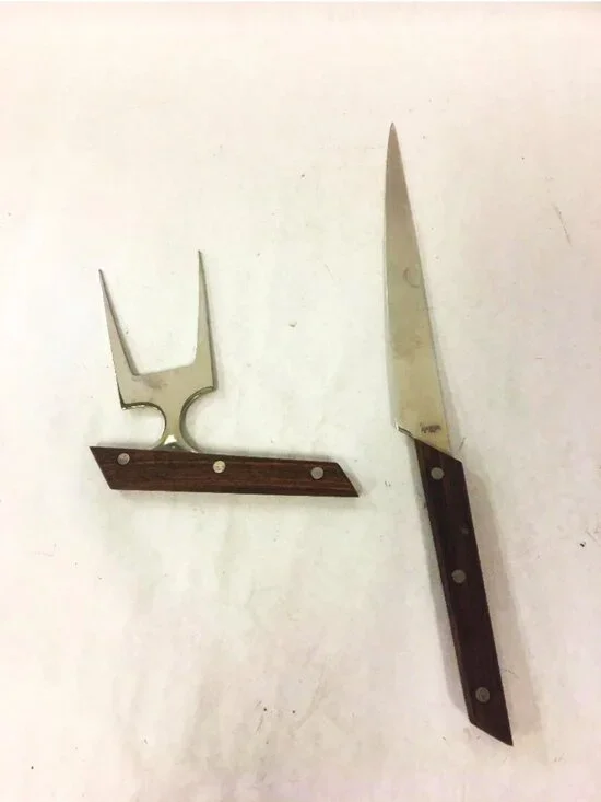 MCM Knife & Serving Poker Fork Stainless Steel Carving Fork Wood Handle Unique