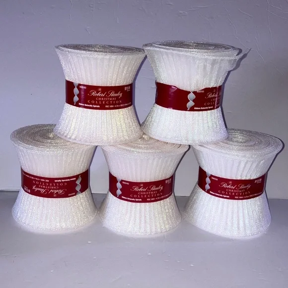 White Iridescent‎ Sparkle Spiral Ribbon Set 5 Rolls 4.7” wide 15’ long each