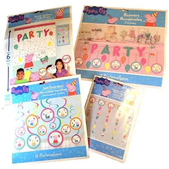 Peppa Pig Party Decor Kit Scene Setters Banner Swirl Hanging Props 31pc Bundle
