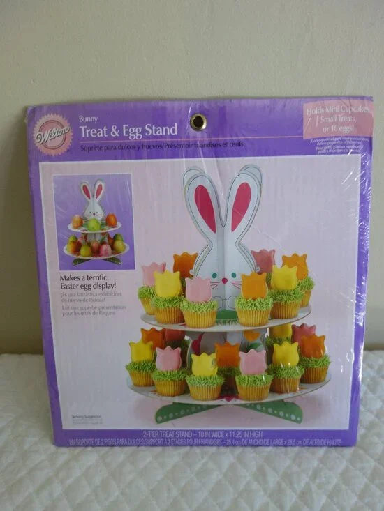 NIP New WILTON Bunny Treat & Egg 2-Tier Stand – 10” Wide x 11.25 High