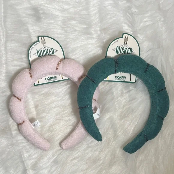NWT Wicked Scunci Pink and Green Headband Set