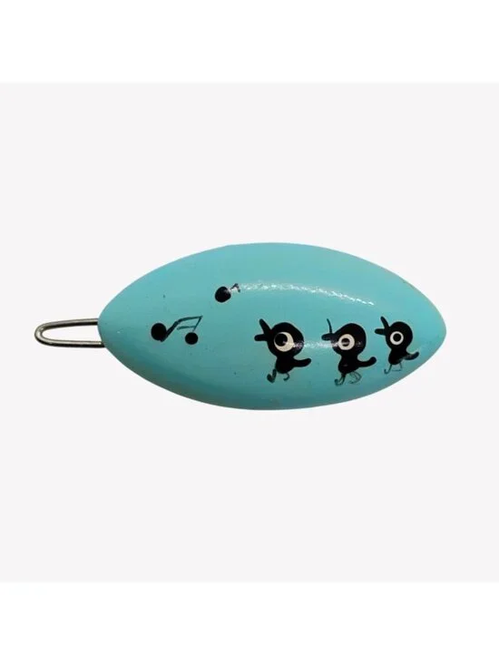 Adorable Vintage Baby Kid's Barrette Light Baby Blue Hand Painted Birds 2