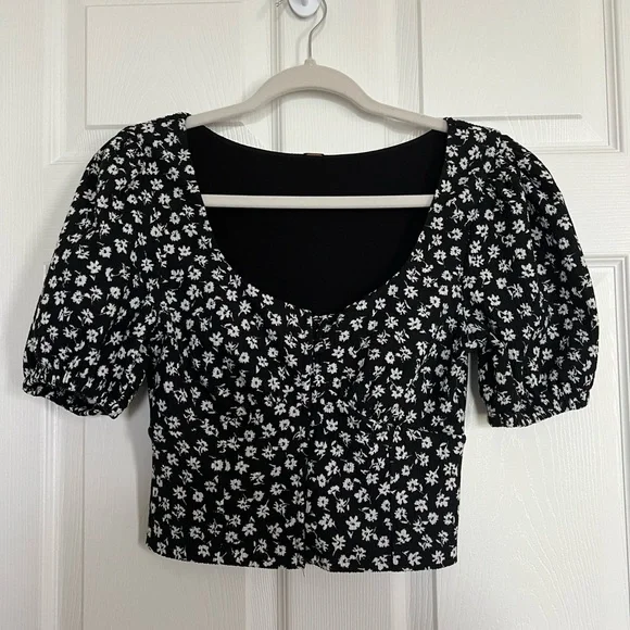 Free People Black and White Floral Crop Top