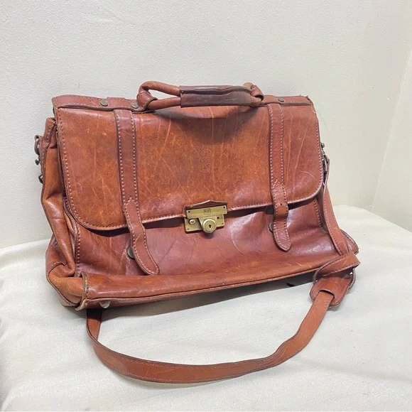 Italian Vintage Leather Brown Messenger Bag , Rare