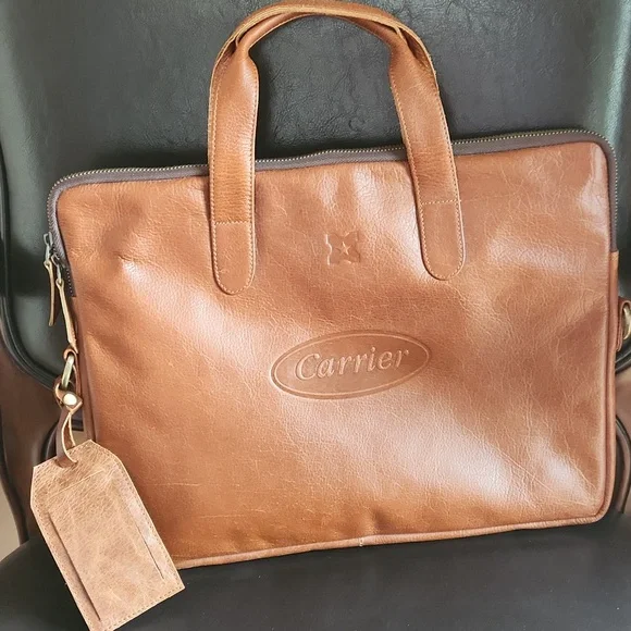 Vintage Carrier brown leather computer briefcase messenger bag