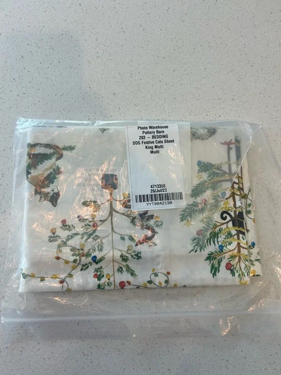 Pottery Barn Festive Cats King Pillowcase 1 Christmas Holiday