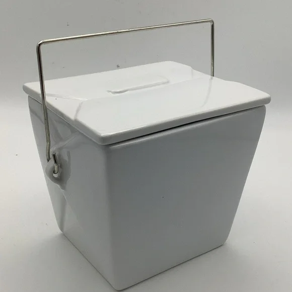 Pottery Barn Ceramic Chinese Take Out Box with Metal Handle