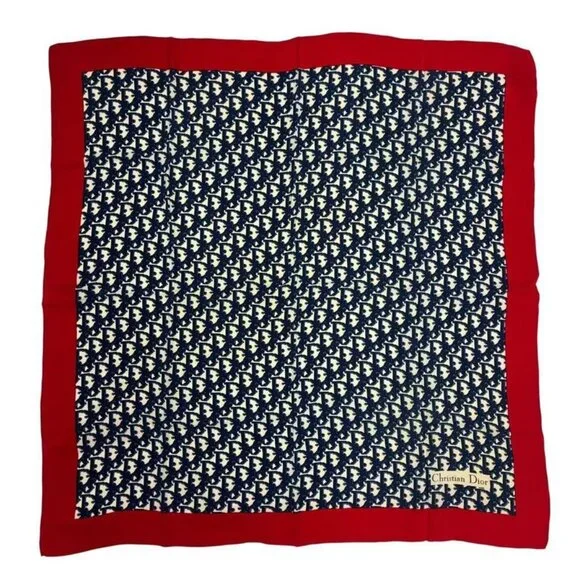Dior Christian Trotter Pattern Silk Scarf Navy Red
